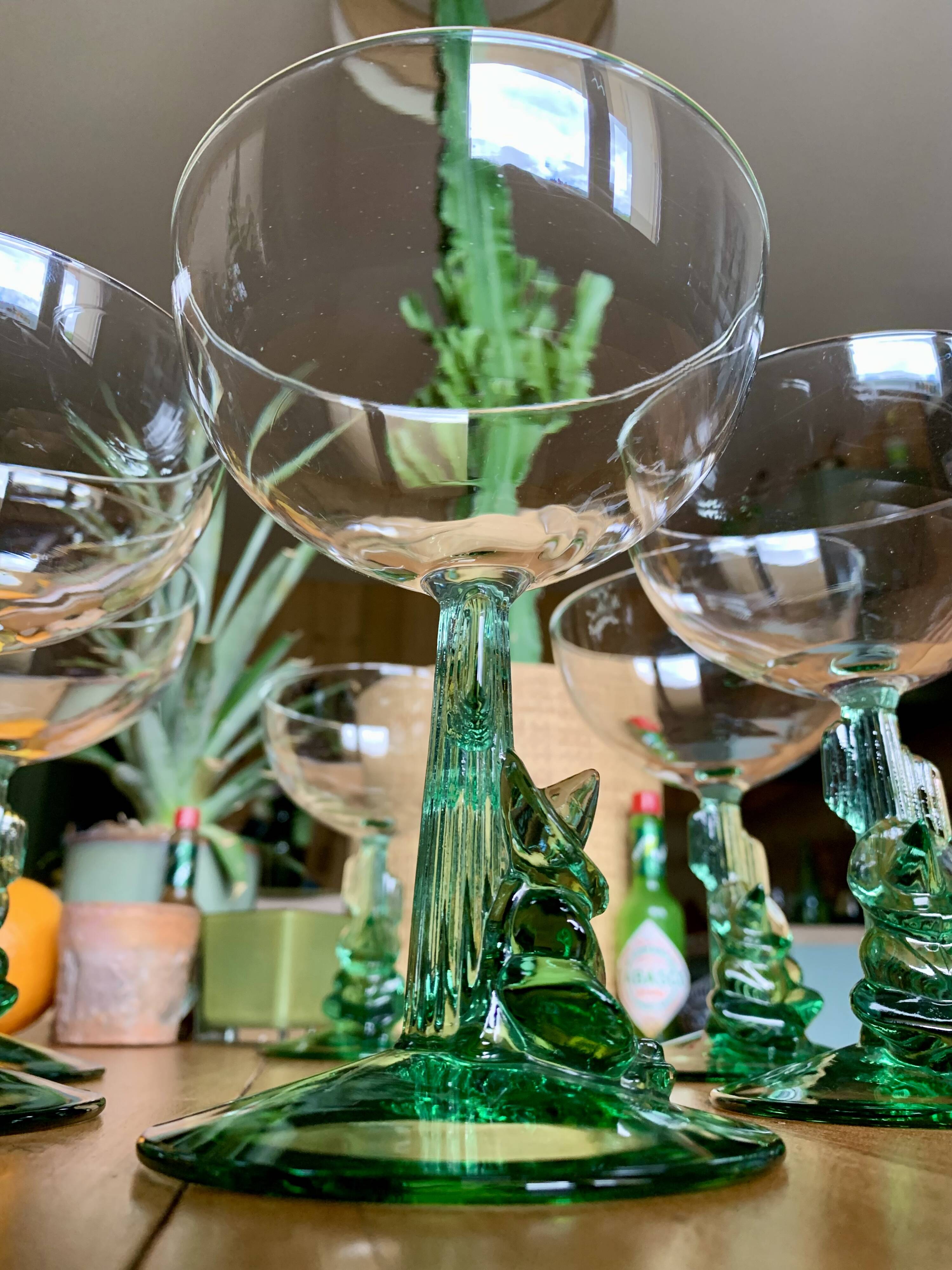 RARE LOT OF 6 LUMINARC “SIESTA” VINTAGE COCKTAIL GLASSES – CACTUS & MEXICAN