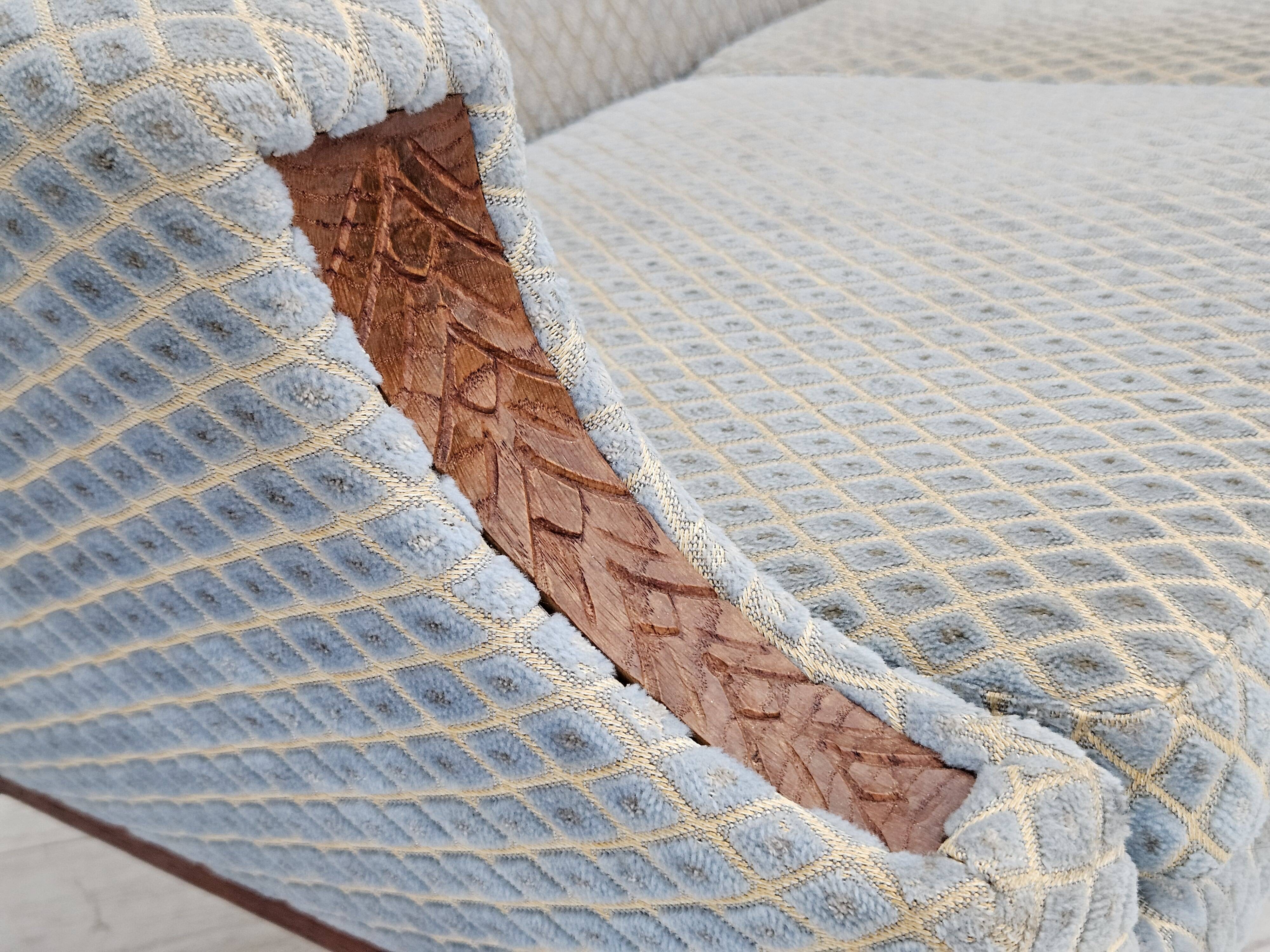 1970s, Danish 3 seater sofa, original good condition, velour, oak wood.