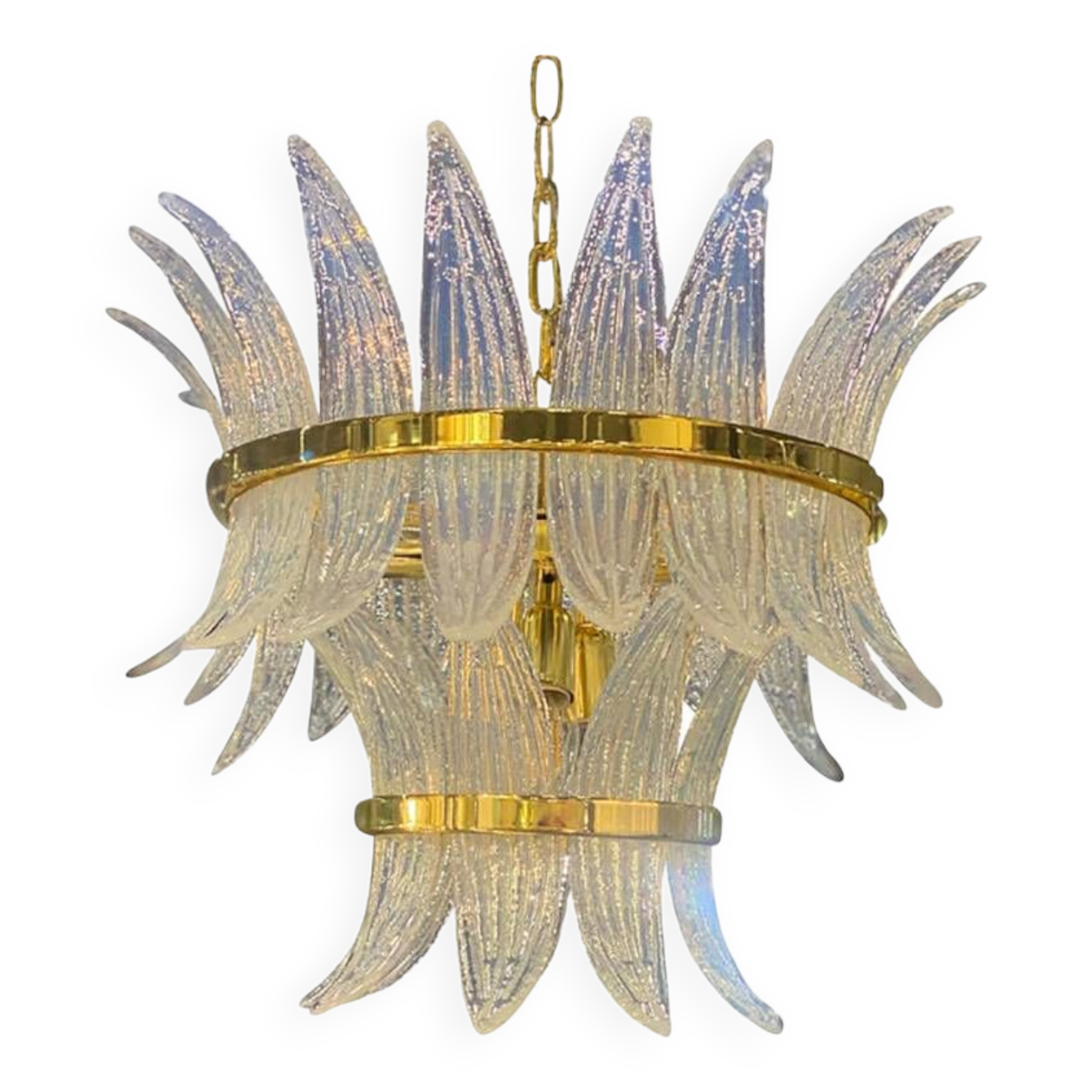 Contemporary Belt Opalino “Palmette” Murano Glass Chandelier