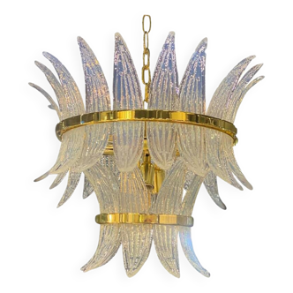 Contemporary Belt Opalino “Palmette” Murano Glass Chandelier