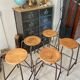 Series of 5 metal and wood workshop stools