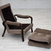 1970s, pair of Danish armchairs, brown furniture corduroy, beech wood.
