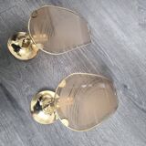 Set of 2 wall lights in gilded brass and opaline glass