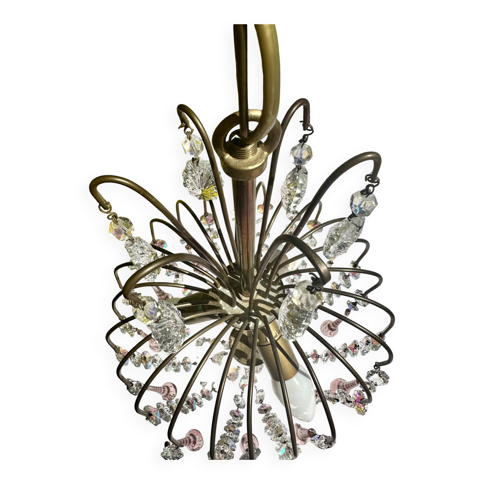 Magnificent Cascade Chandelier in Brass & Crystal Glass 1970s Vintage