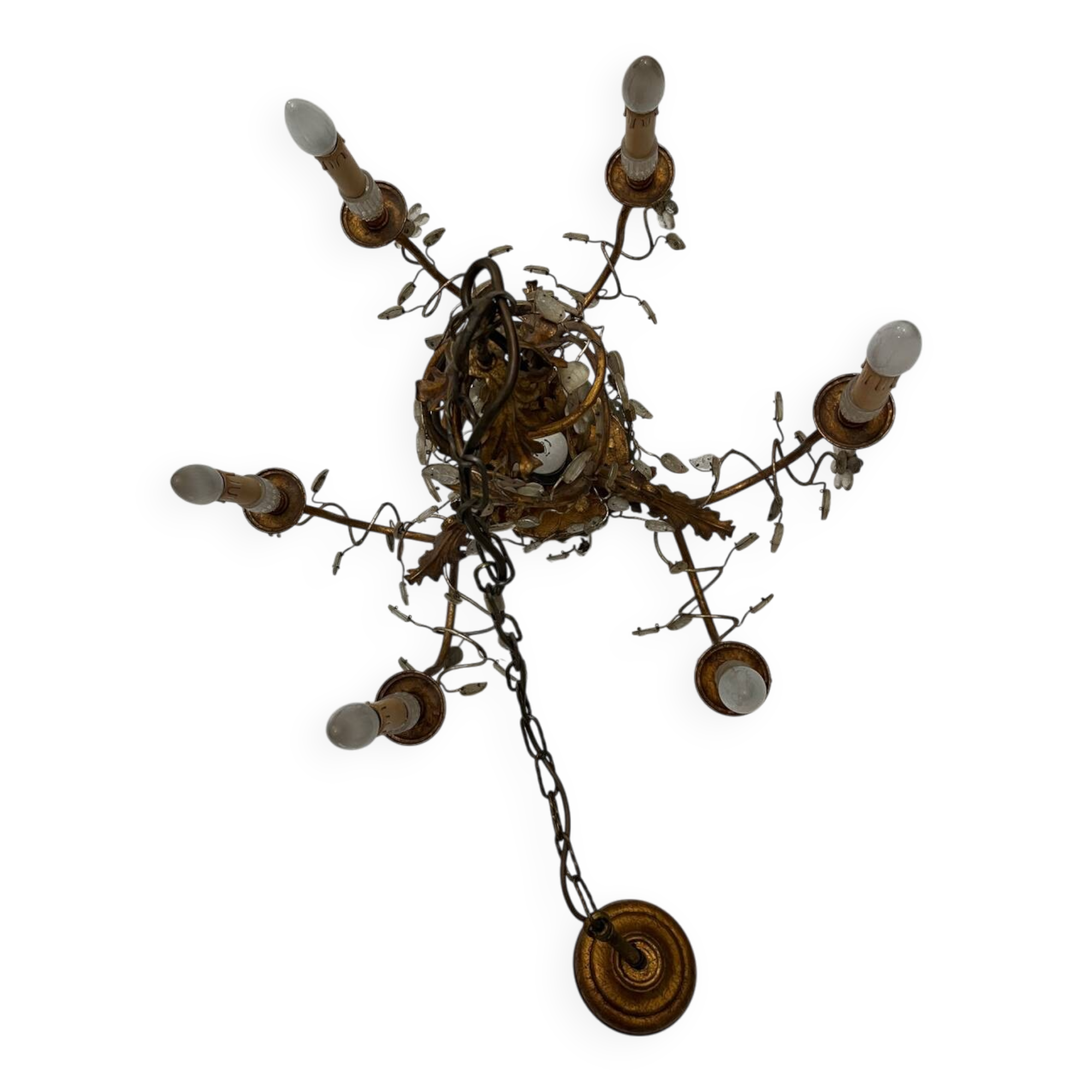 Flower Leaf Chandelier in gilded iron by Giovanni Banci