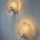 Pair of Murano frosted leaf sconces, textured glass & gilt details, Italy, 1970