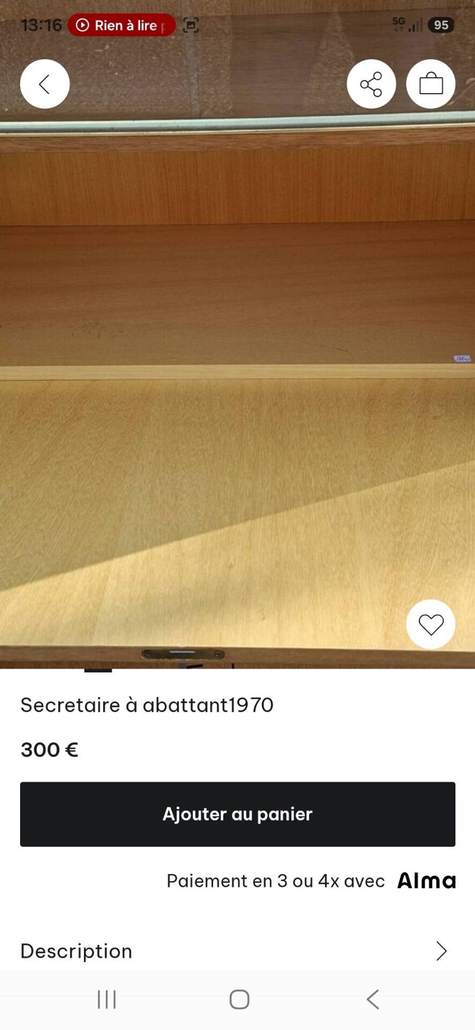 Secrétaire à abattant vintage 1970
