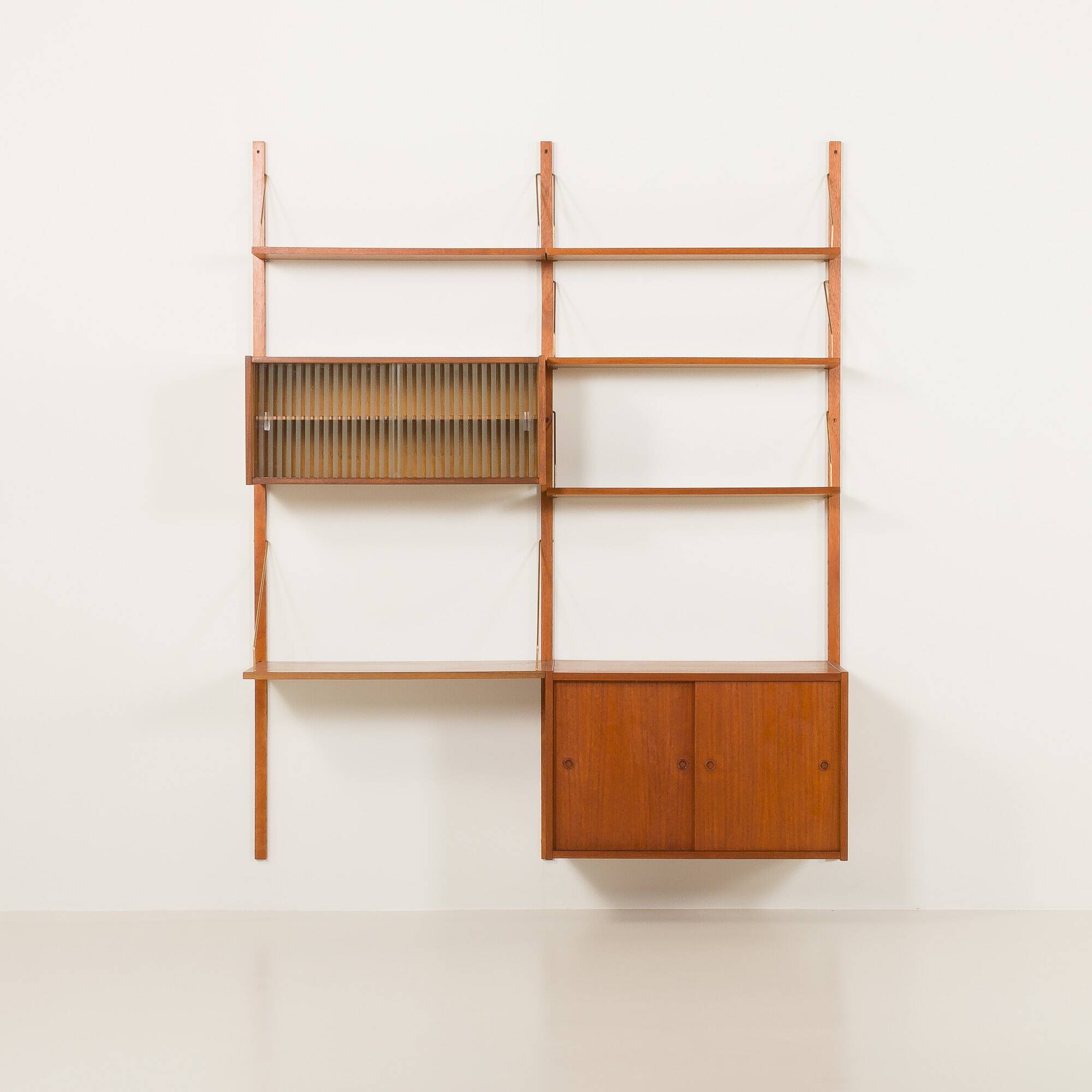 Preben Sorensen two bay teak wall unit, PS systems Randers, Denmark, 1960s