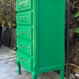 Vintage green oak chest of drawers from the 1960s.
