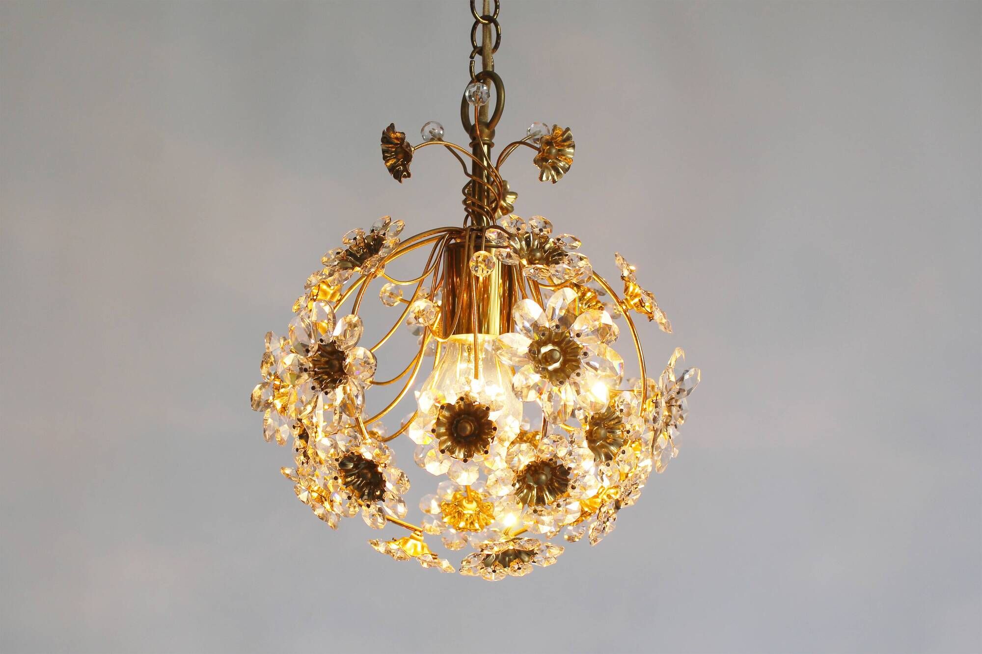 Gilt and crystal glass Chandelier by Palwa, Germany 1970's