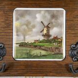 Early 20th Century Dutch Oak Wall Coat Rack with Decorative Tiles, 1950s