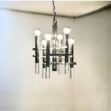 Large 70s Pendant Lamp in Chrome Metal and Perspex by Sciolari