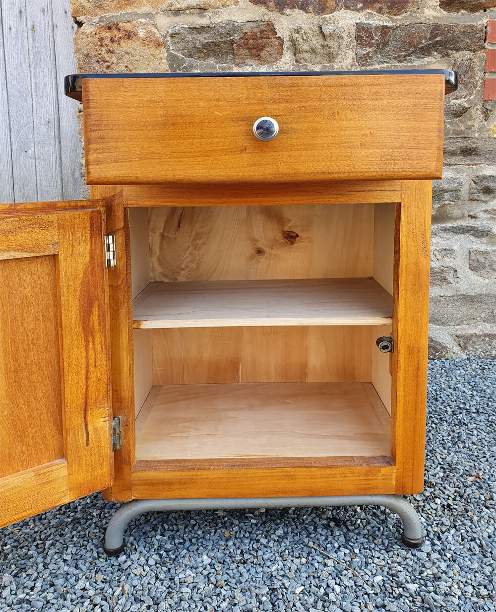 Pair of bedsides, boarding school, wood, metal, formica, vintage, 50s