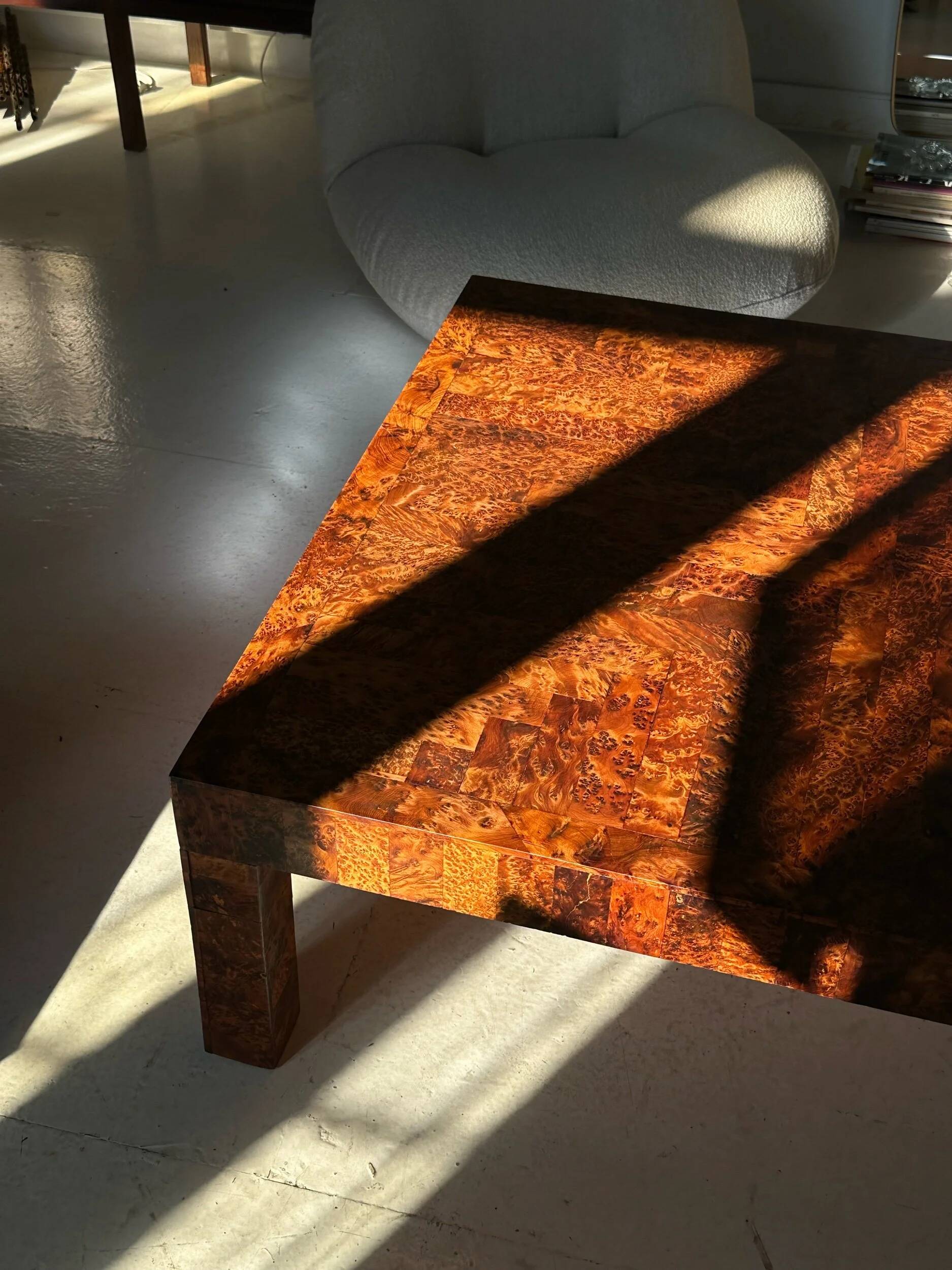 Coffee table made of solid elm burl, patchwork, Belgium, 1990s