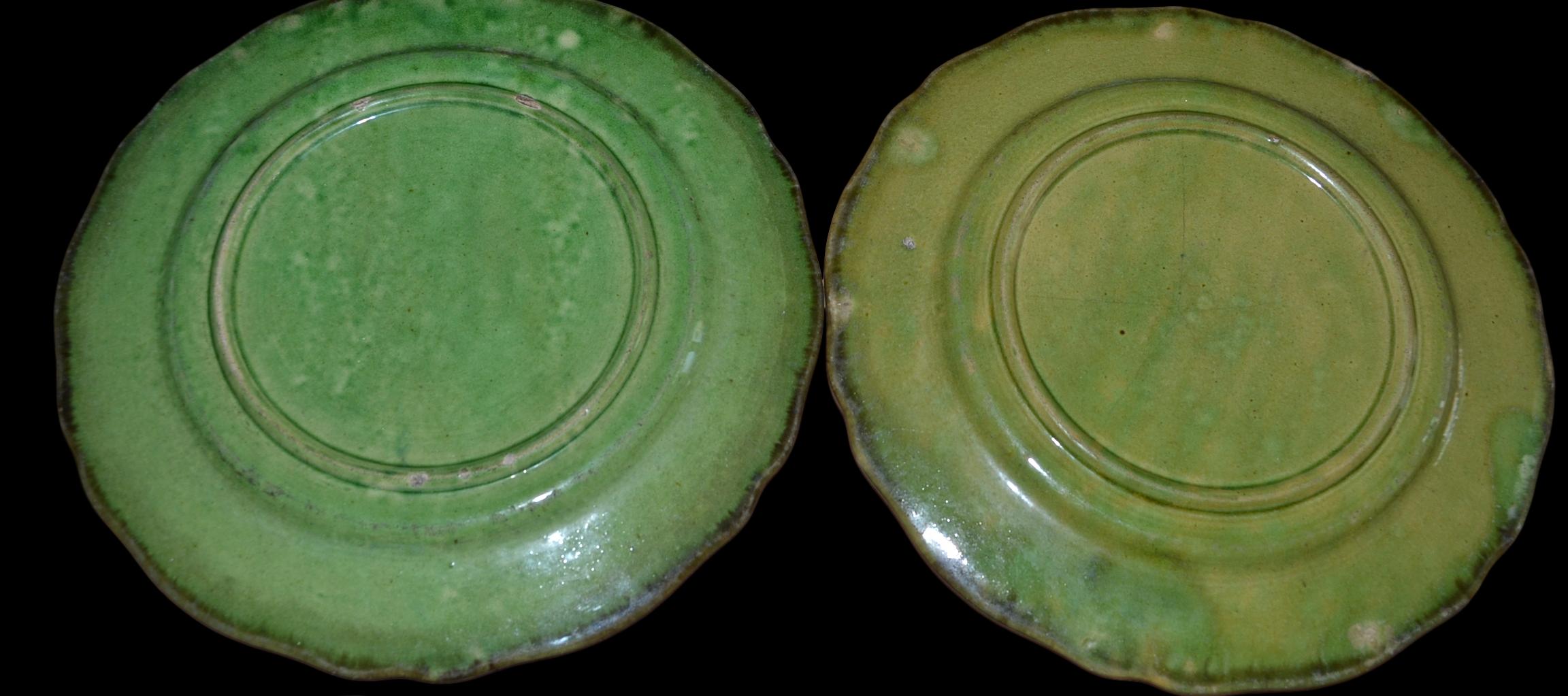 Series of 6 plates in earthenware with green glaze, Provence, France, end of the XIX th century