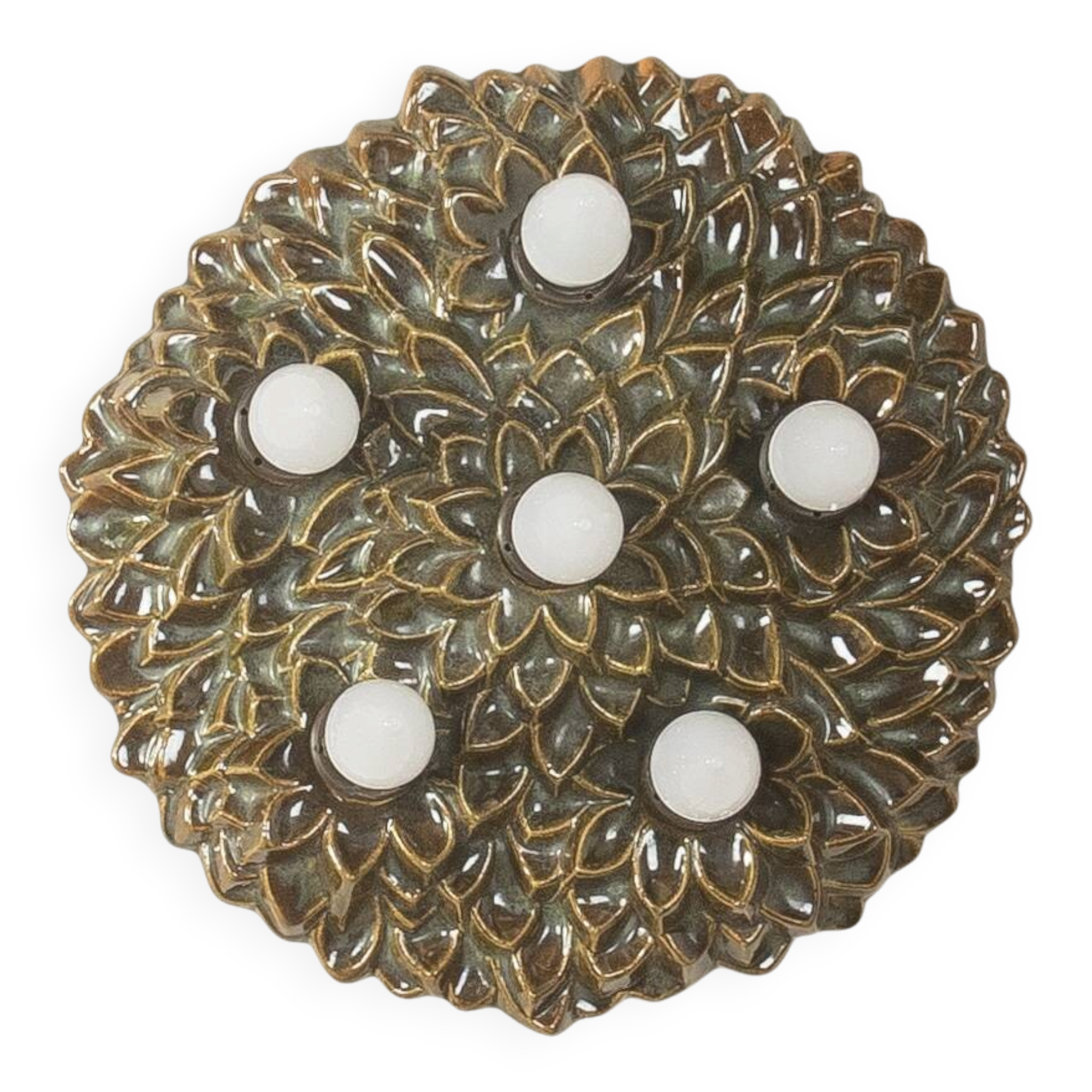 1970s Ceramic Wall Lamp with Floral Ornamentation