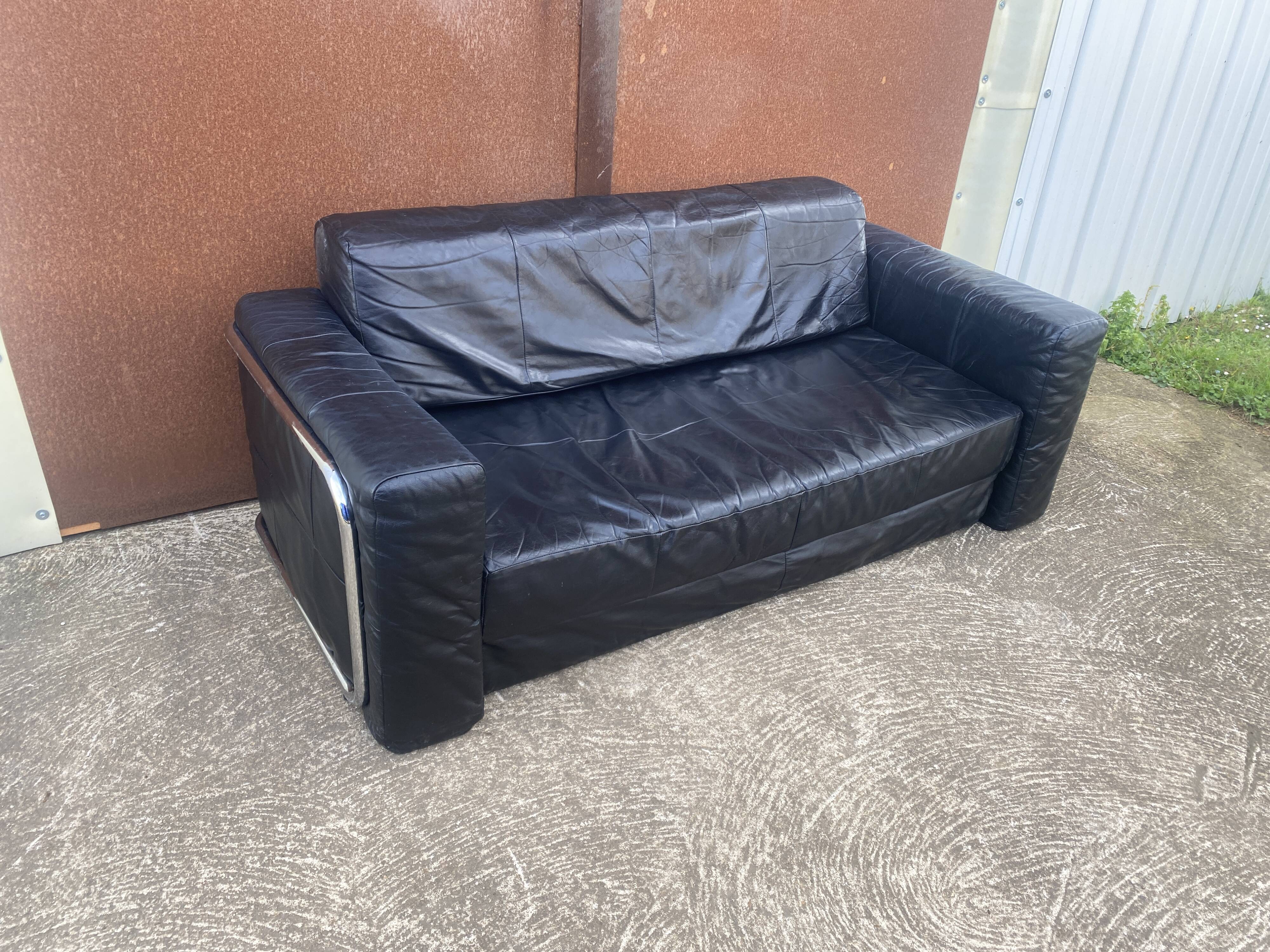 Canapé cuir et chrome vintage 1980