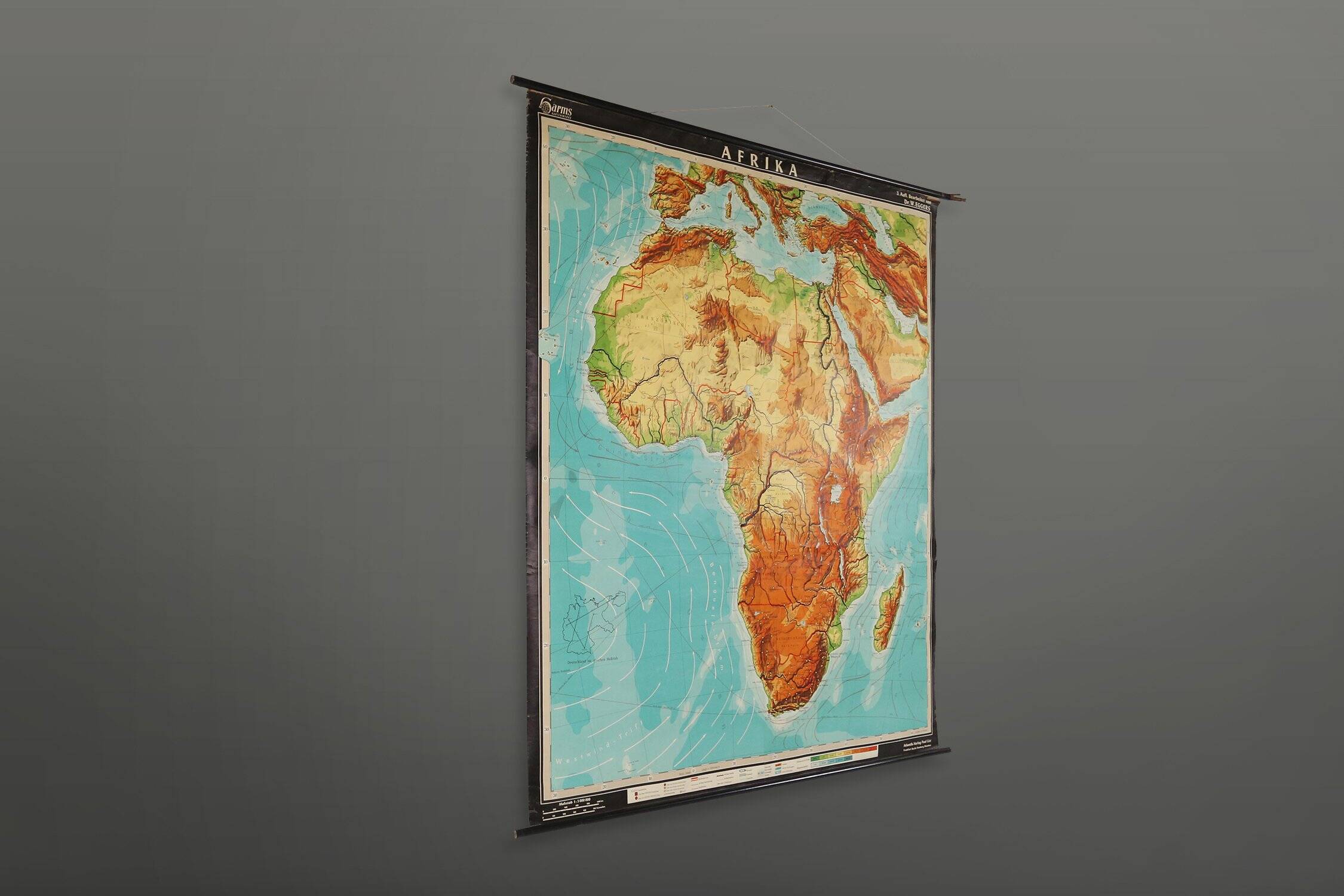 Large Educational Wall Chart or Map of Africa, Germany 1950s