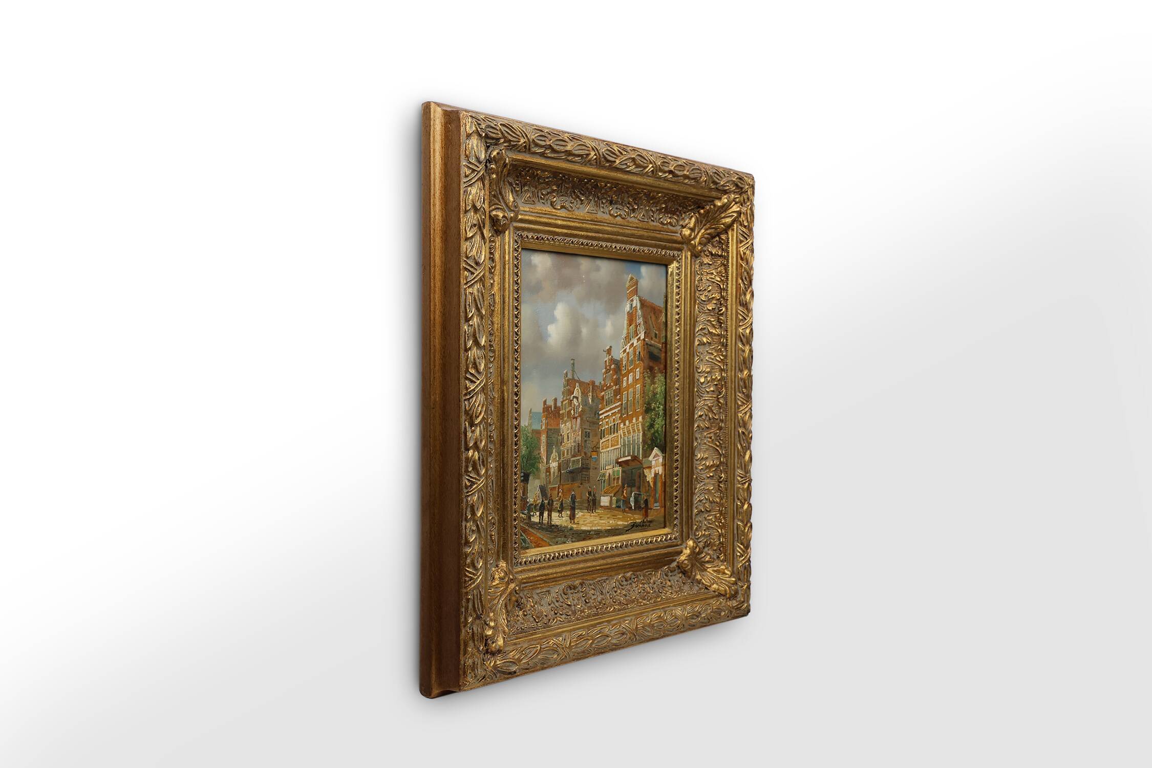 Realistic oil painting with baroque frame by Jan Berkhout (1937), The Netherlands