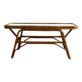 Coffee table, rattan mirror top 60s