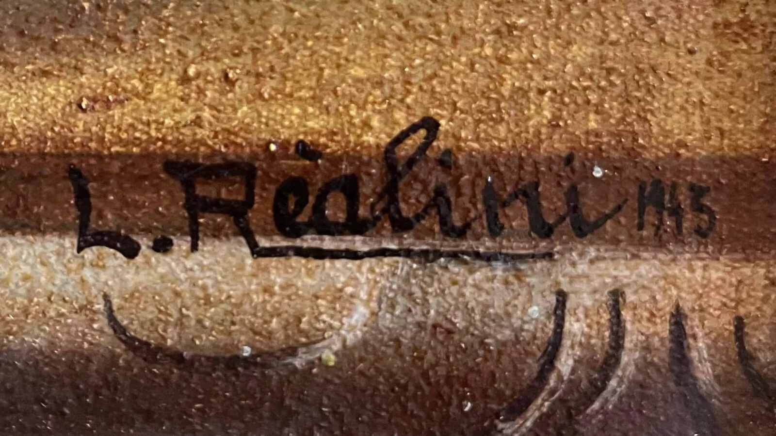 HST painting "Bouquet of Dahlias" signed L. Réalini dated 1943