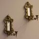 Pair of Antique Brass Wall Sconces with Mirror