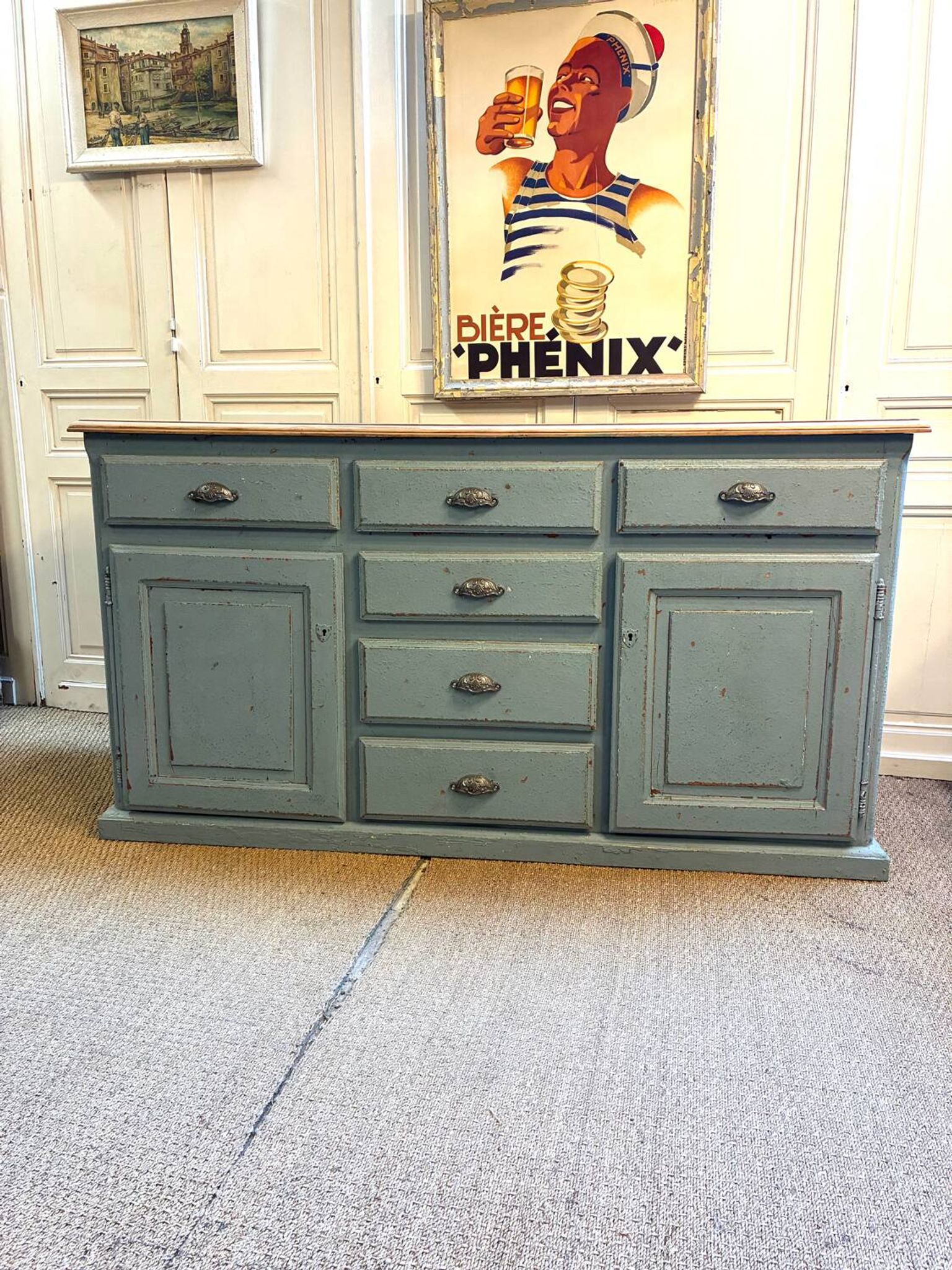 Old piece of furniture with six drawers and two doors