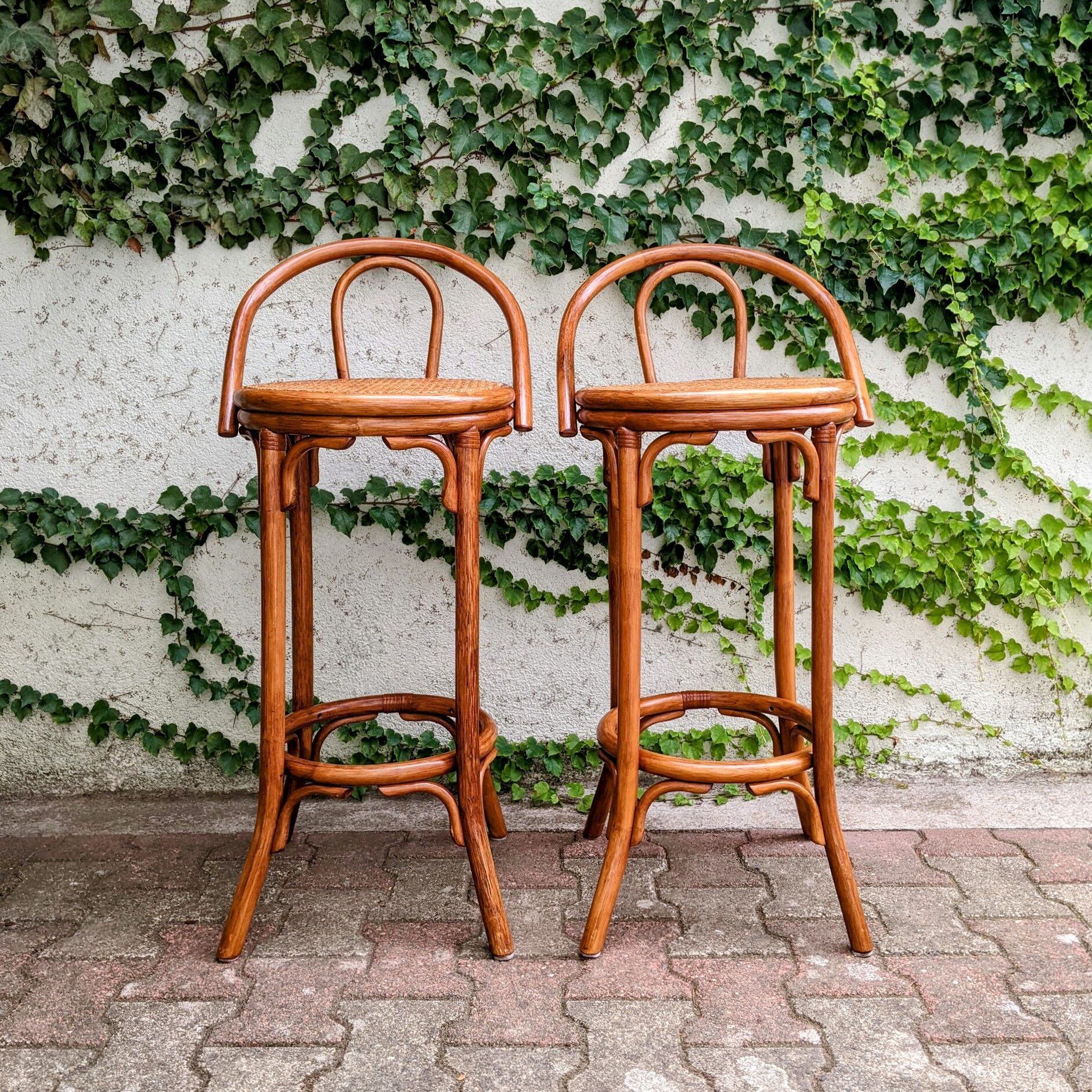 2 rattan and canning bar high chairs