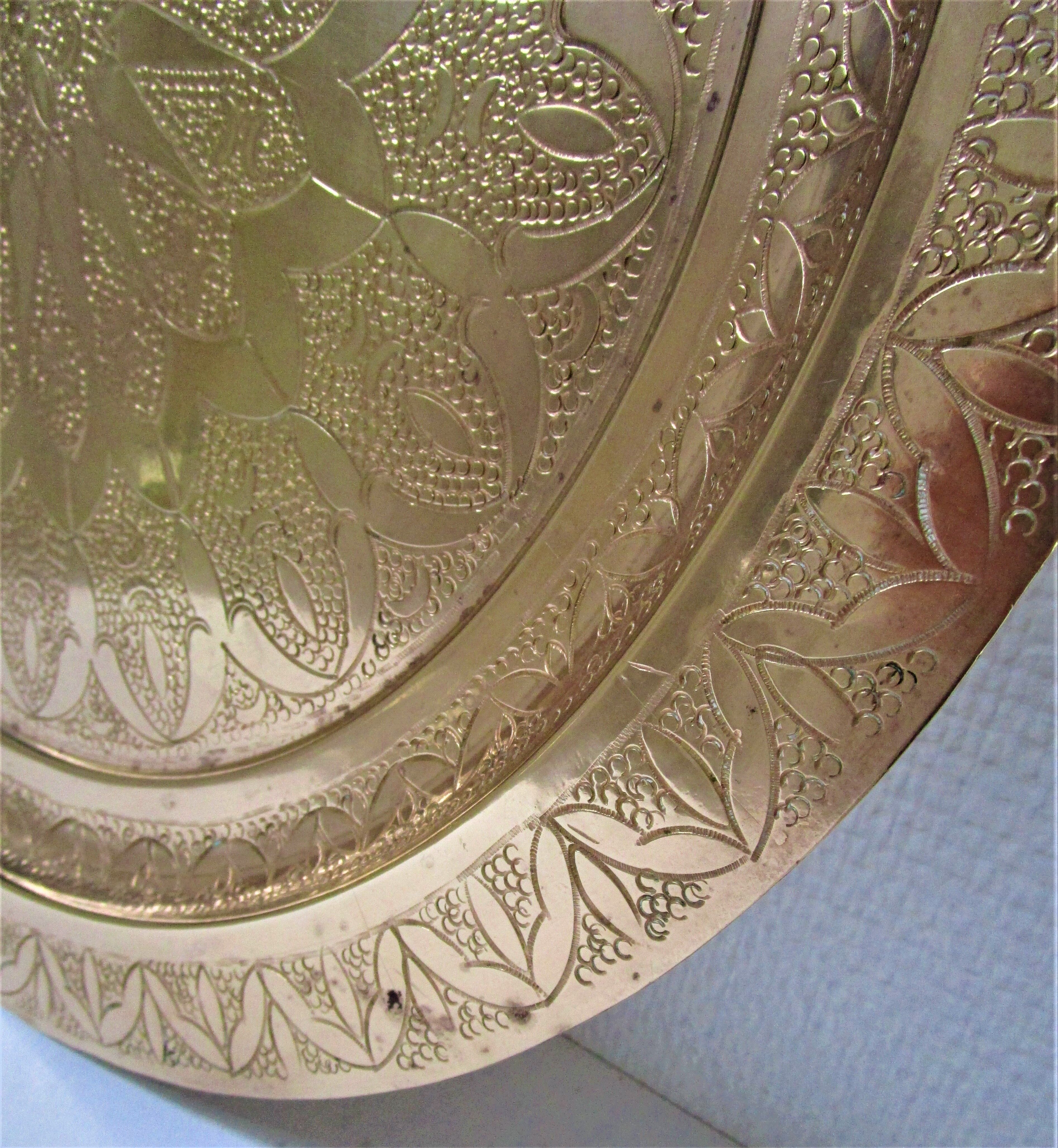 Algerian brass tray vintage mid 20th century