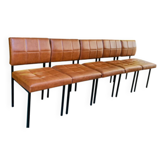 Set of 5 1950s tawny leatherette armchairs