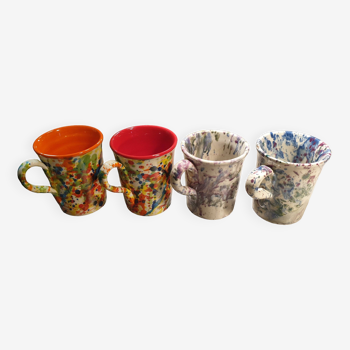 4 enameled ceramic mugs