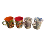 4 enameled ceramic mugs