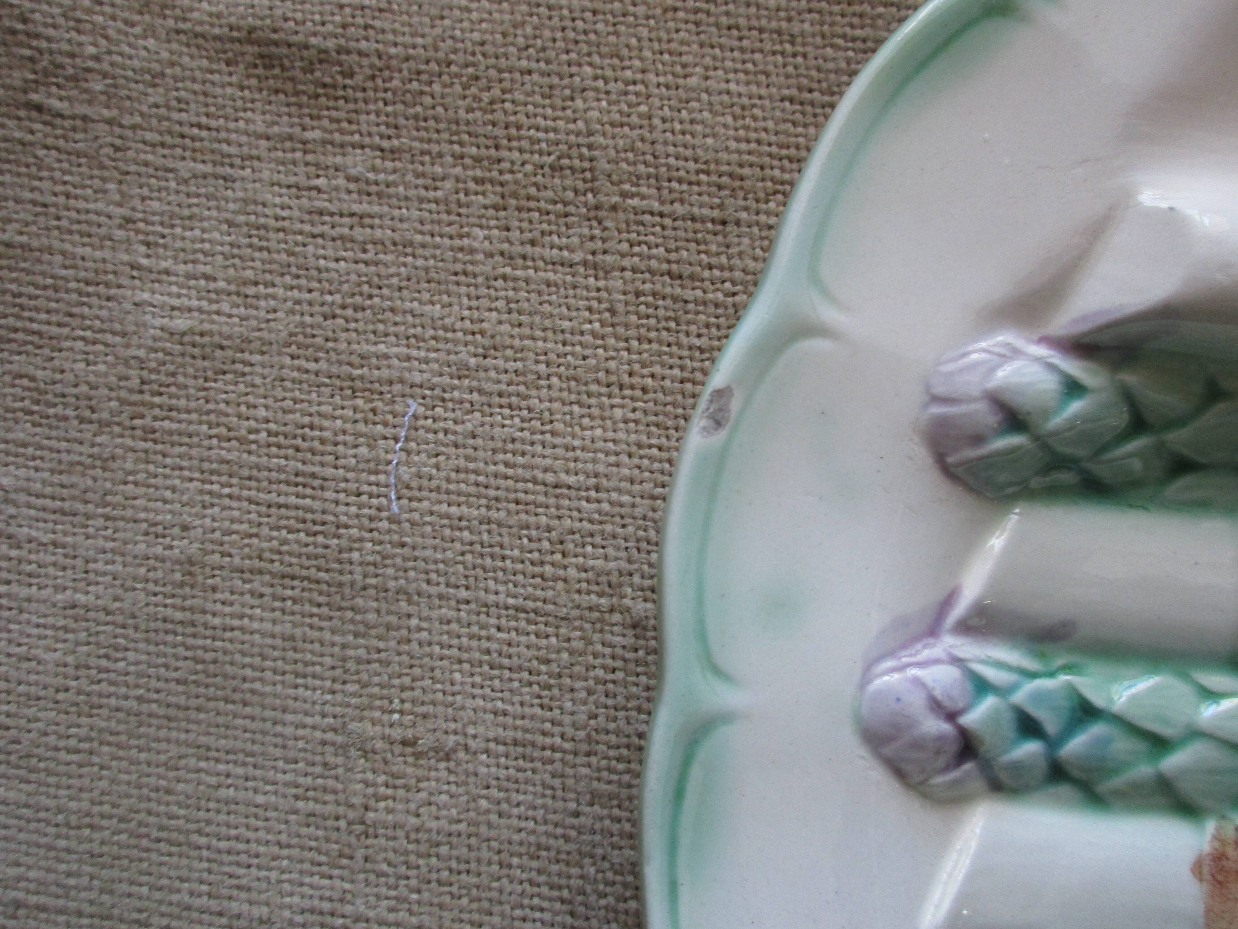 3 plates dishes a asperges in barbotine brand longchamp terre of fer