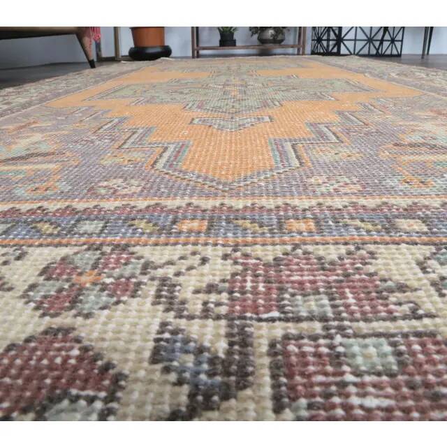 Vintage Turkish Oushak Handmade Orange Wool Rug 139x259