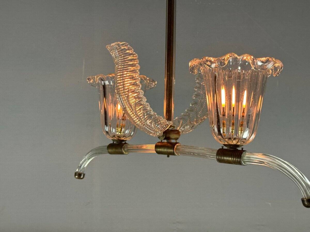 Venetian chandelier in clear Murano glass and brass circa 1950