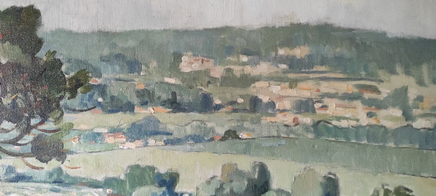 Painting The Avignon Bridge impressionist landscape Oil on canvas 30s 40s