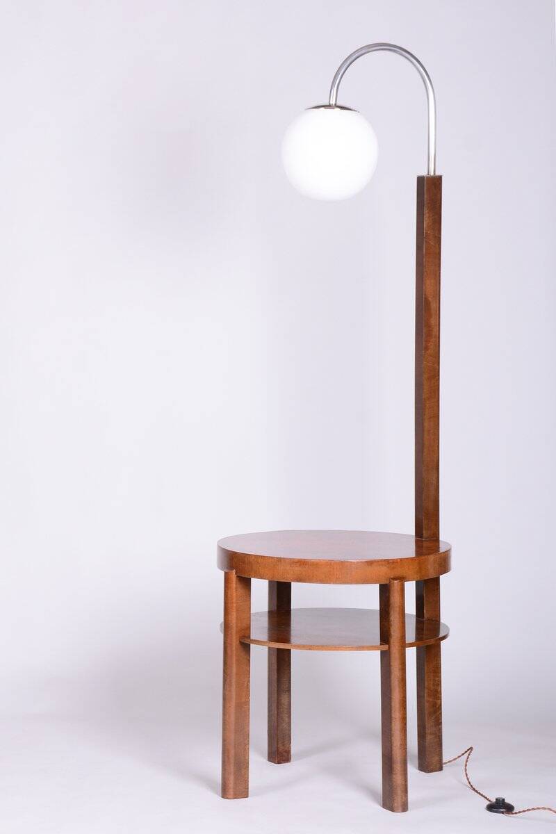 Art Deco Floor Lamp in Beech and Walnut, 1930s