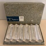 6 Striated and textured Daum crystal knife holders in their original box