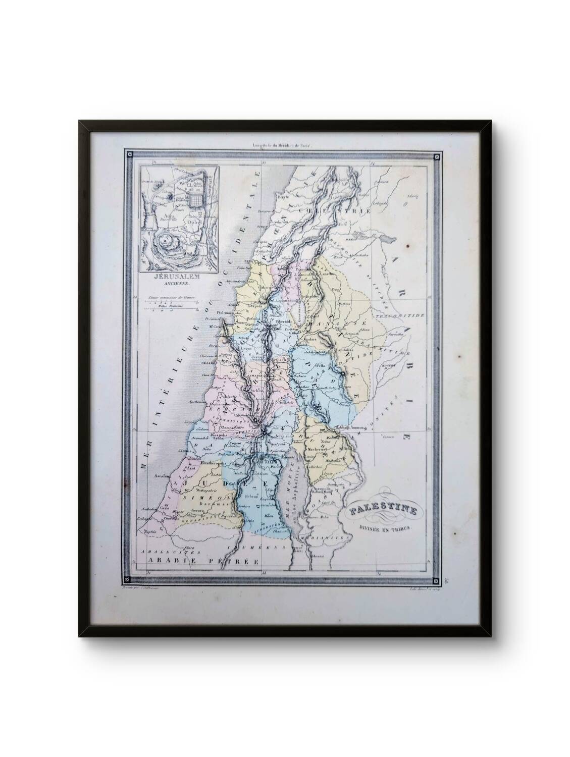 Palestine, old map, printed in 1852.