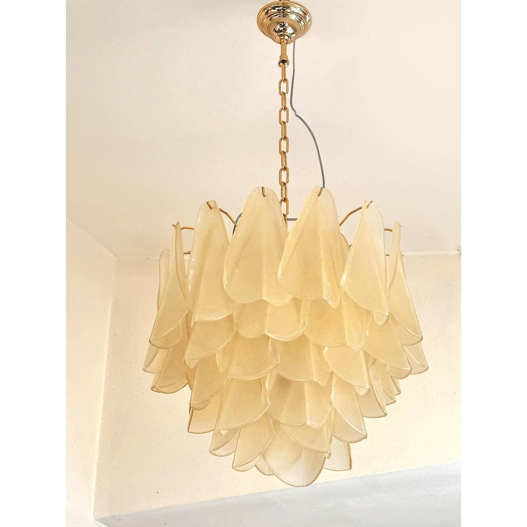 Contemporary Modern Sanded Champagne "Rondini" Murano Chandelier by Simoeng