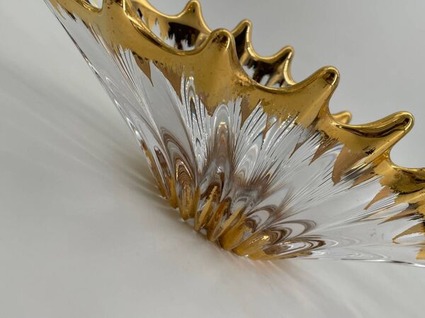 Ancien vase ou coupe à fruit en cristal doré Bayel
