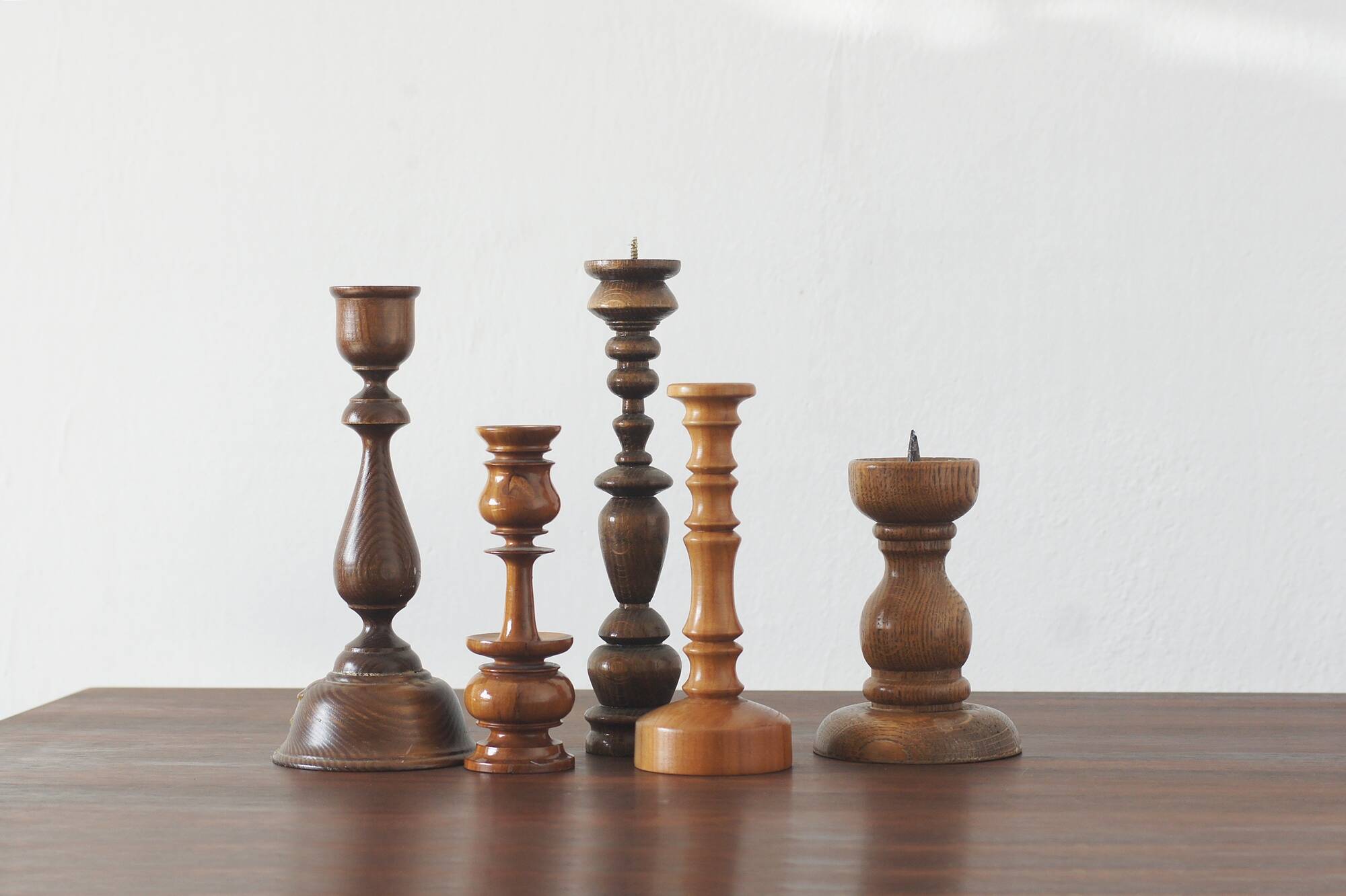 Scandinavian Wooden Candleholders, Set of 5