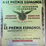 Old poster of union the phoenix spanish insurance, 1926, imp. e.bonnardel