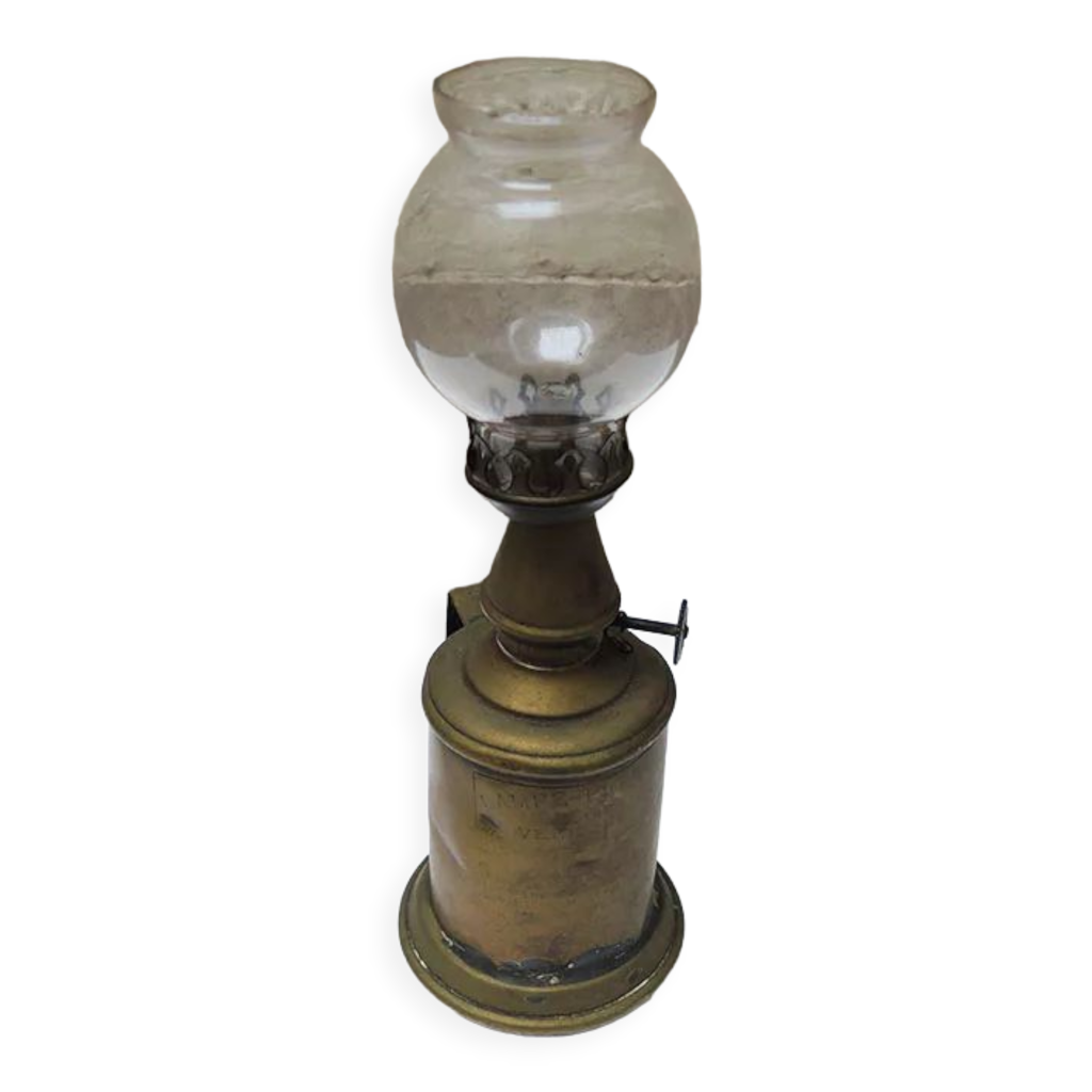 Lampe à Huile Louis-Philippe 1840 – Hadrot Paris – Laiton Et Verre Antique XIXe