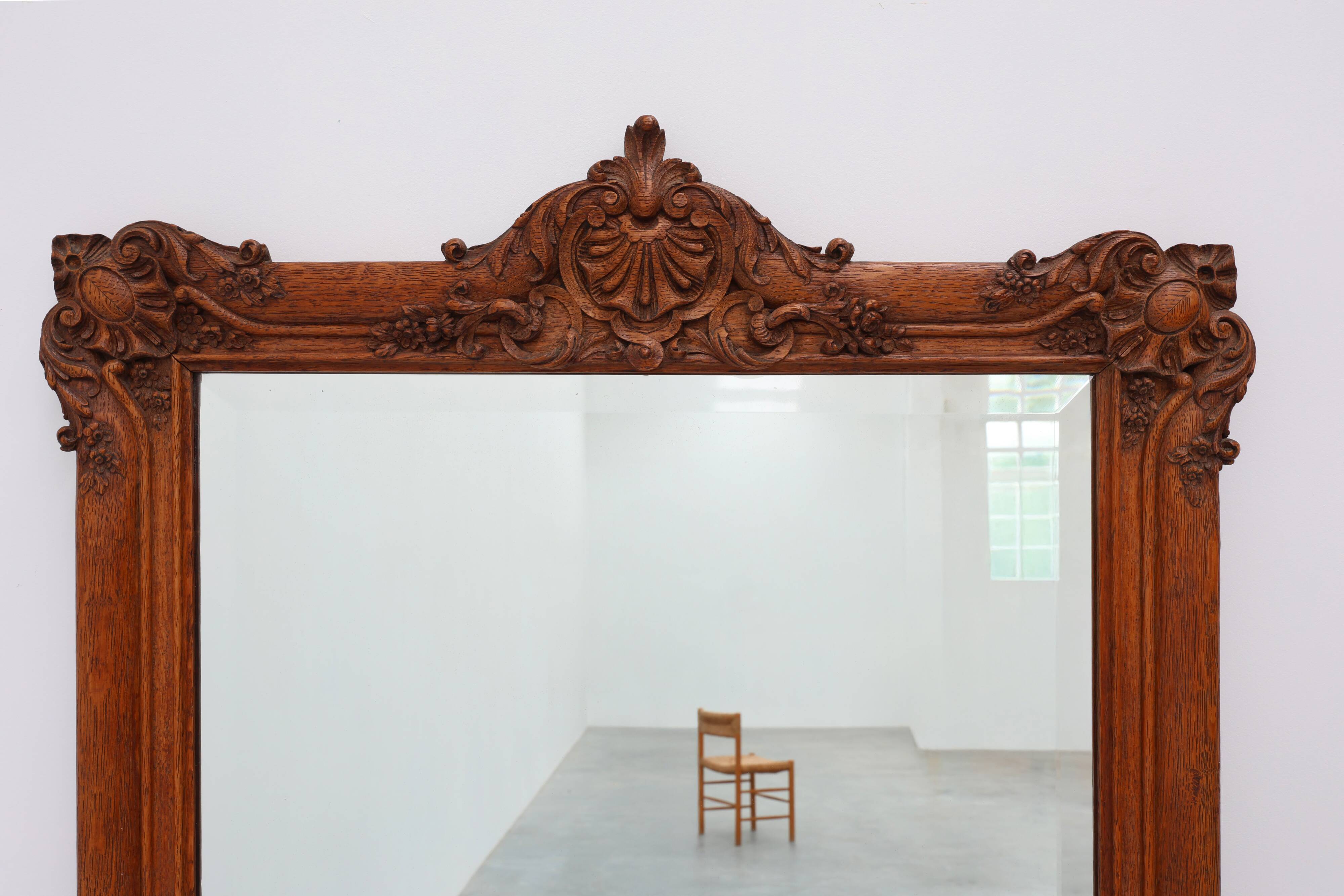 Baroque carved wooden beveled mirror in Louis XV style, France 1900s