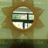 Miroir soleil en rotin
