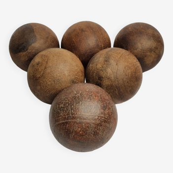 Set of six old turned wooden balls for outdoor games, 11 cm