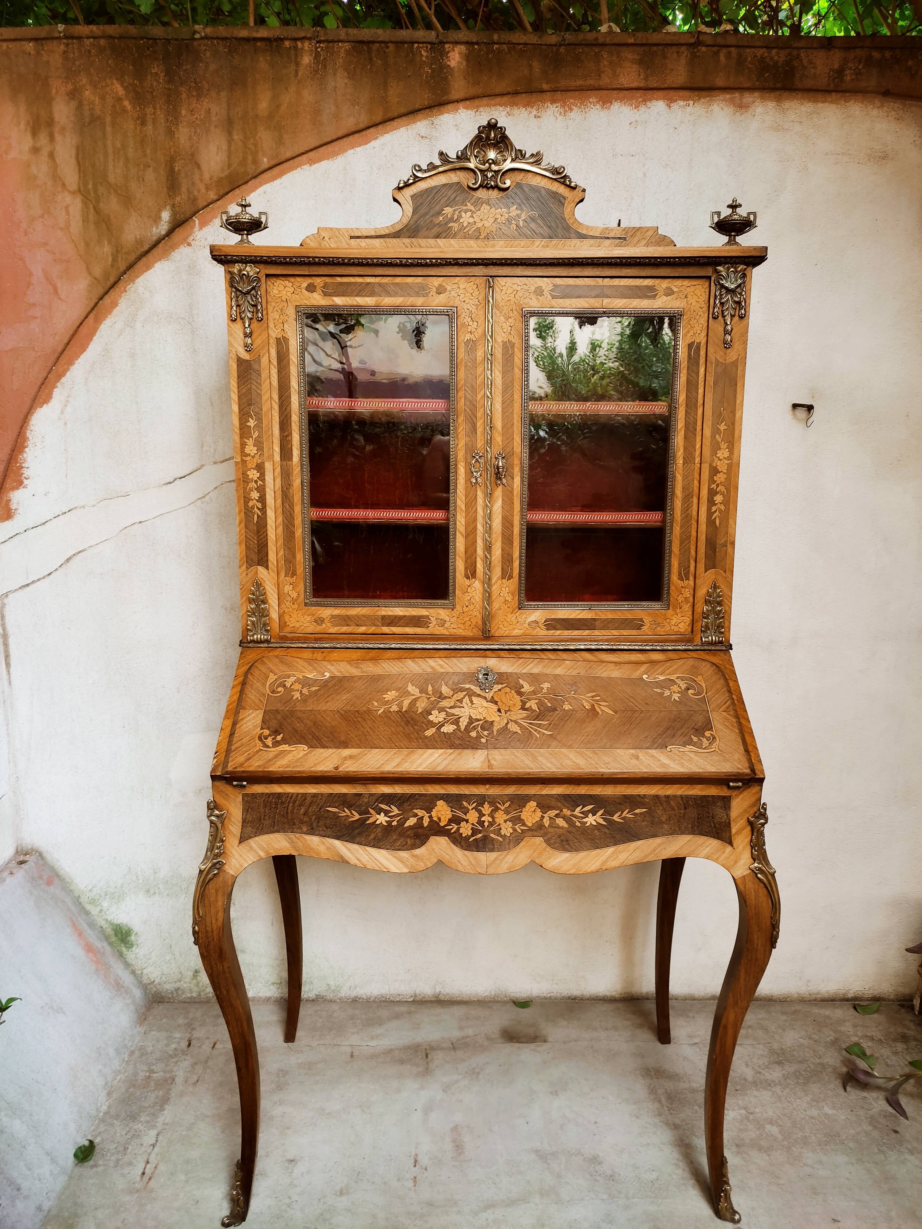Secretary with marquetry library