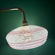 Vintage angled wall lamp with white clichy glass shade and red edging