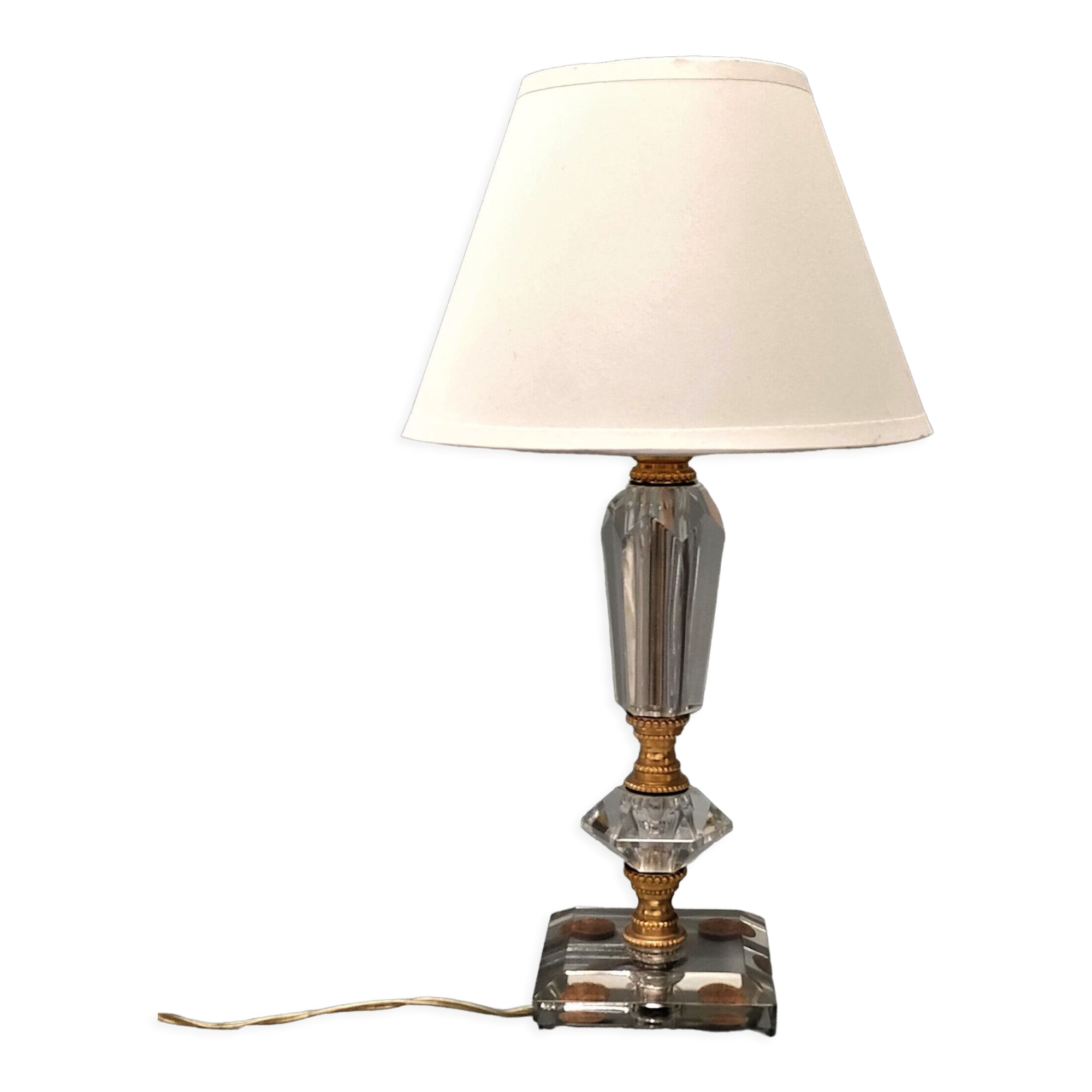 Crystal and golden brass table lamp ~ 1950s/1960s